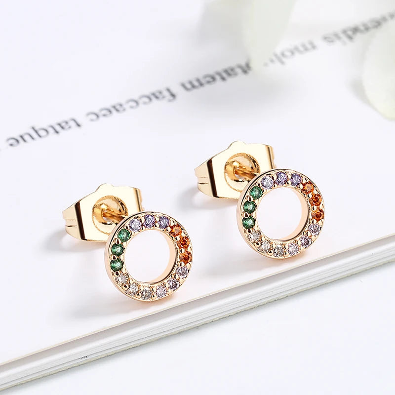 2021 Fashion Jewelry Trendy Basic Cubic Zirconia 18k Gold Plated Brass Simple Circle Minimalist Ear Stud Earrings