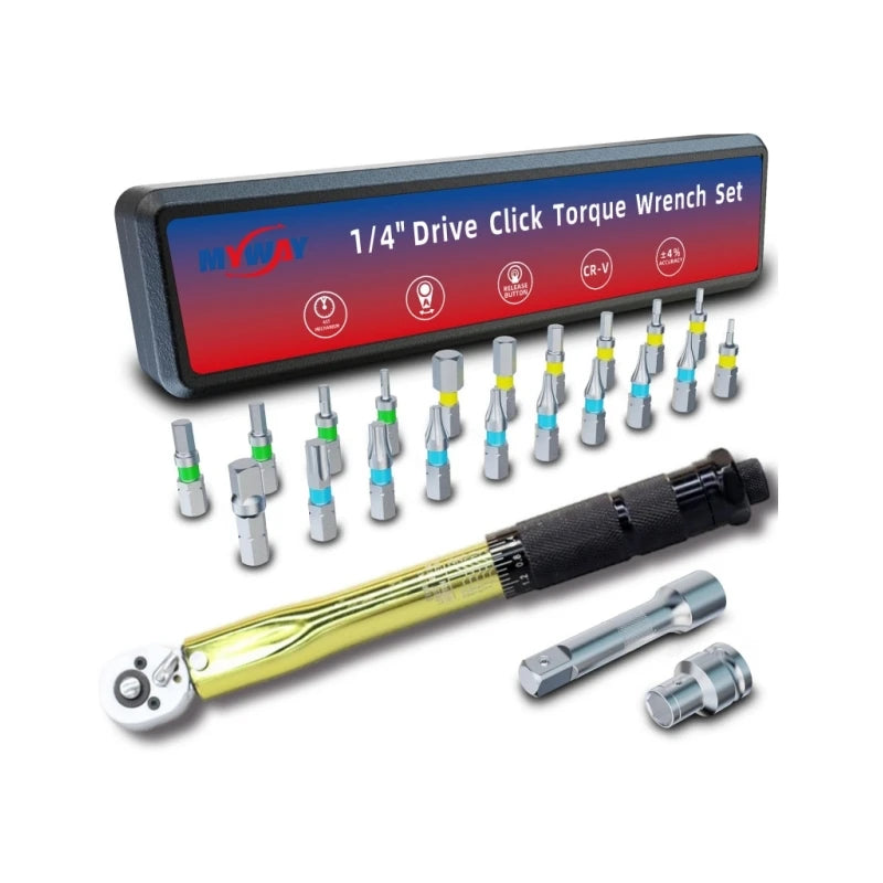 Free Shipping to USA Gold 23-piece 1/4'' 20-200in.lb Torque Wrench Tool Set DIY Household Repair Hand Tools