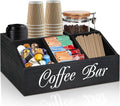 Rustic Durable Reusable Wood Coffee Bar & Station Organizer with Multifunction Design for Kitchen Countertop