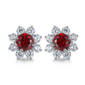 ANSTER Fashion Fine Jewelry 925 Sterling Silver Red Corundum Stone Flower Stud Earrings
