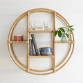 Wholesale Large 22inch 56cm 4 Layer Natural Handmade Weave Bathroom Bedroom Rattan Round Wall Shelf for Home Decoration