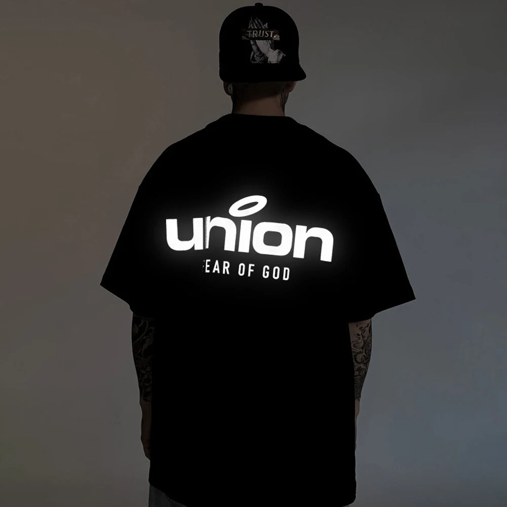 Premium Cotton Custom Glowing Reflective Jersey Breathable T-Shirts with Heat-Transfer Printed Logo Plus Size Men's