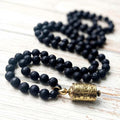 MN31598 Tibetan Prayer Wheel 108 Bead Mala Lava Mala Beads Necklace Prayer Wheel Knotted Meditation Gift