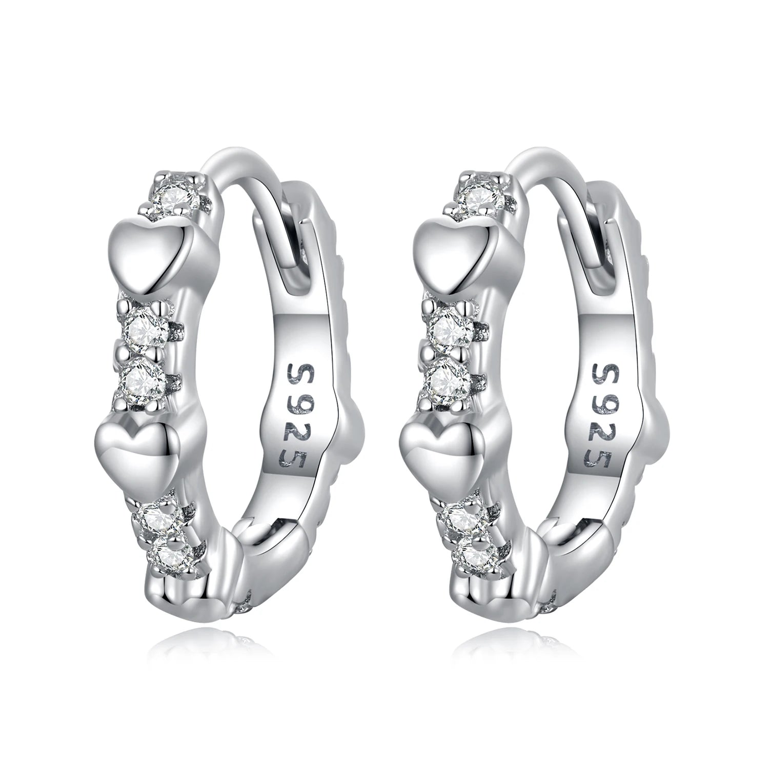 925 Sterling Silver Heart Huggie Earrings Delicate Hoop Design with Secure Backs Women's Fashion Jewelry BSE677