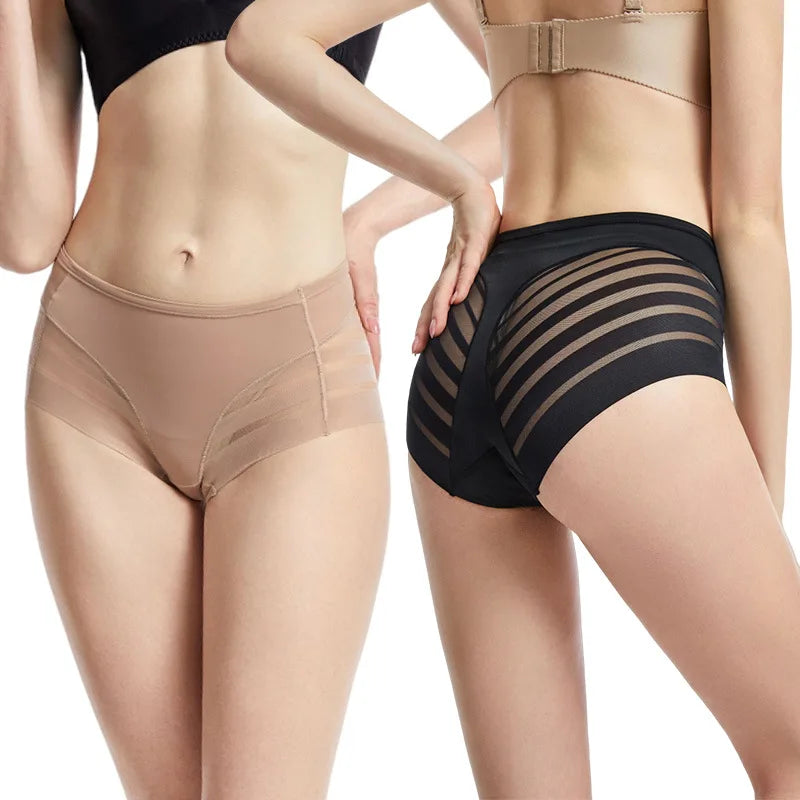 Ladymat ODM/OEM Bragas De Cintura Media Mid Waist Panties Mesh Light Shaper Control Panties Lace Stripe Underwear Tummy Control