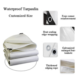 2mx6m Heavy Duty PVC Tarpaulin White 500 GSM Knife Fabric Cloth Tent Canopy Waterproof Rainproof Awnings for Truck & Ship Cover
