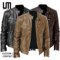 OEM ODM Hot Selling Fall Winter Mens Stand Collar Motorcycle Leather Coats Plus Size Black Brown Jacket