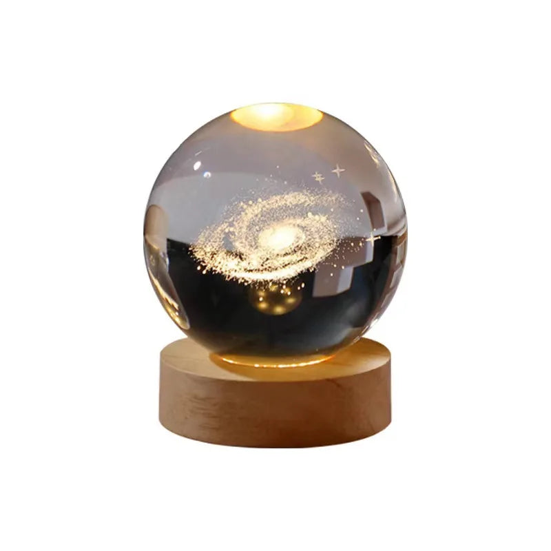 60mm Custom 3D Crystal Ball Night Light with LED Wood Base Football Galaxy Planet Deer Christmas Kids Gift Room