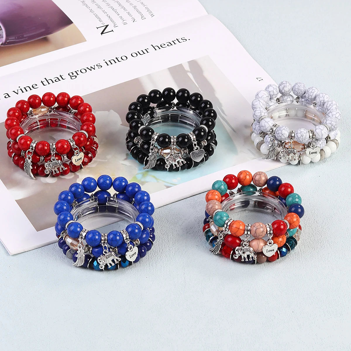 Popular Designer Handmade Boho Glass Beaded Jewelry  Elephant Pendant Stretch Charms Couple Bracelets