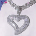 Tarnish-Free Big Size Full Zircon Hollow Iced Out Heart Pendant Hip Hop Bling Box Chain Necklace for Gift