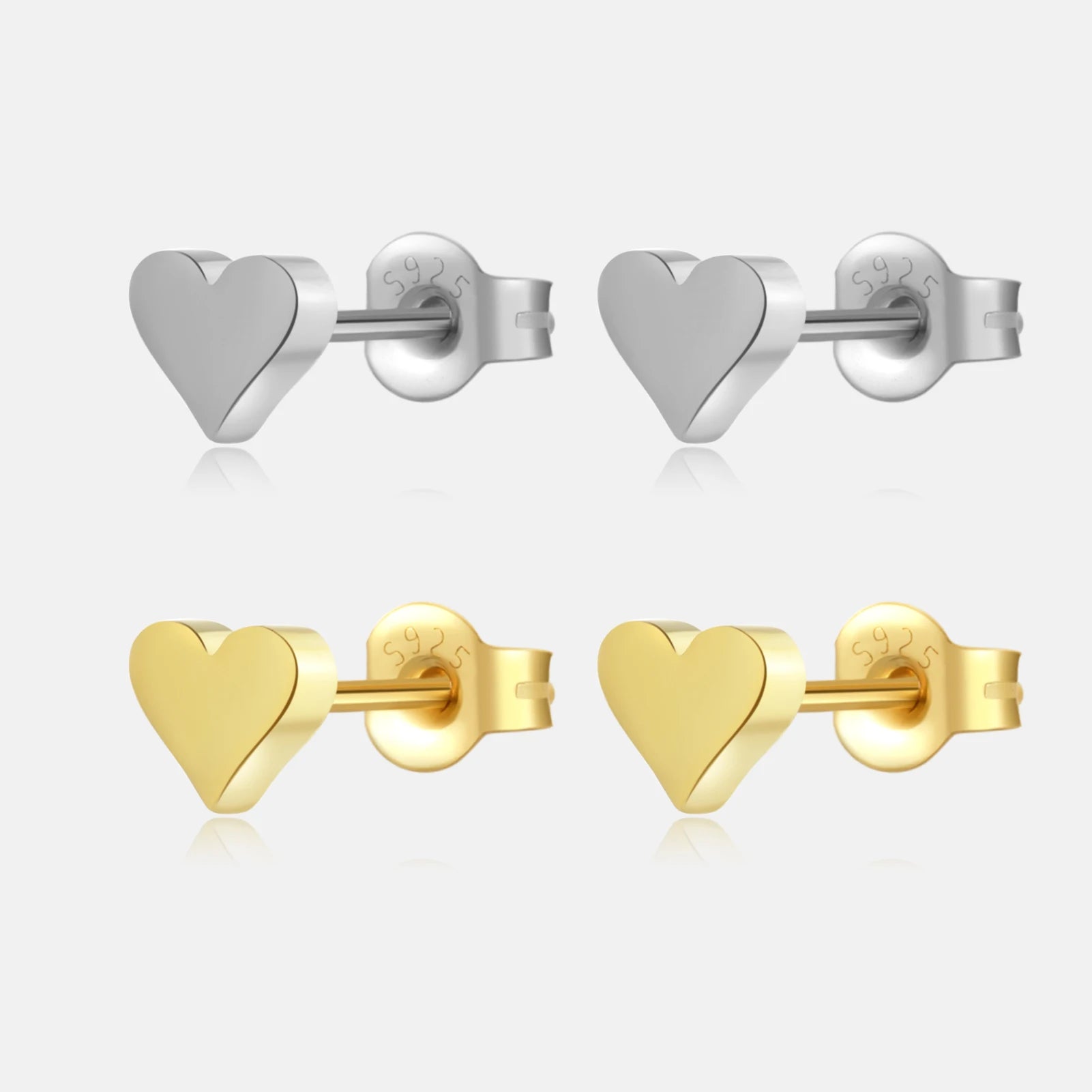 FUAMAY Elegant Sterling Silver Hypoallergenic Heart Shaped Silver 925 Stud Earrings Boucles Doreilles Puces En Forme De Coeur