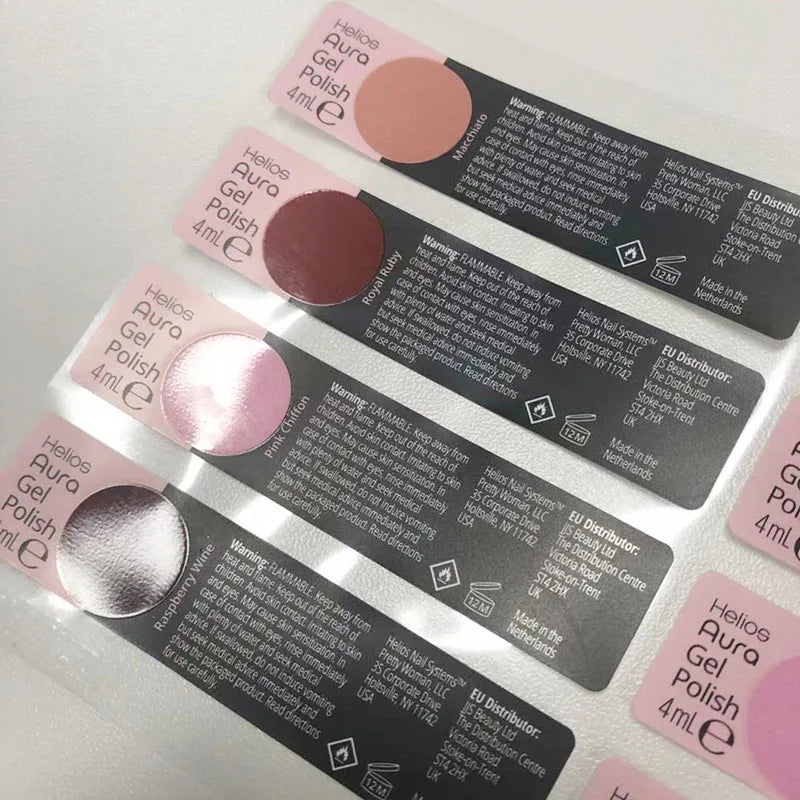 Glossy Strong Adhesive Pearl White Film Full Color Printing Vinyl Labels and Cosmetic Nail Oil Stickers