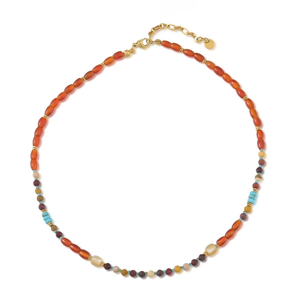 Fashion Turquoise Egg Yolk Shell Natural Stone Red Agate Necklace Women MegaBDM