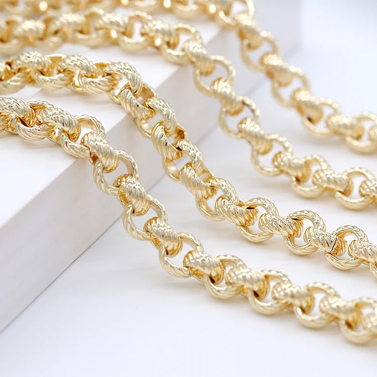 Factory Wholesale 14K Gold Plated Big Thick Textured Shape Link Chain for Jewelry Necklace Bracelet Making