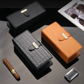 JF-505 JIFENG Modern Luxury Lighter Tube Punch & Holder 7-in-1 Cigar Lovers Gift Real Leather Cigar Case Set