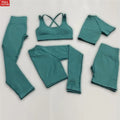 Custom High Waist Womens 5pcs Seamless Women Gym Workout Yoga Wear Long Sleeve Crop and Leggings Fitness Sets