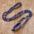 Sodalite Point Mala Necklace Chakra Jewelry  Healing Round Bead Knotted Meditation Necklaces Prayer Gift for Men