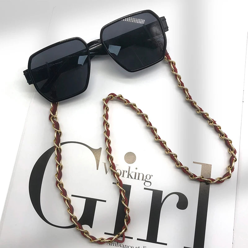 Leather Eyeglass Chain with Metal Ring Wrapped Around the Outside