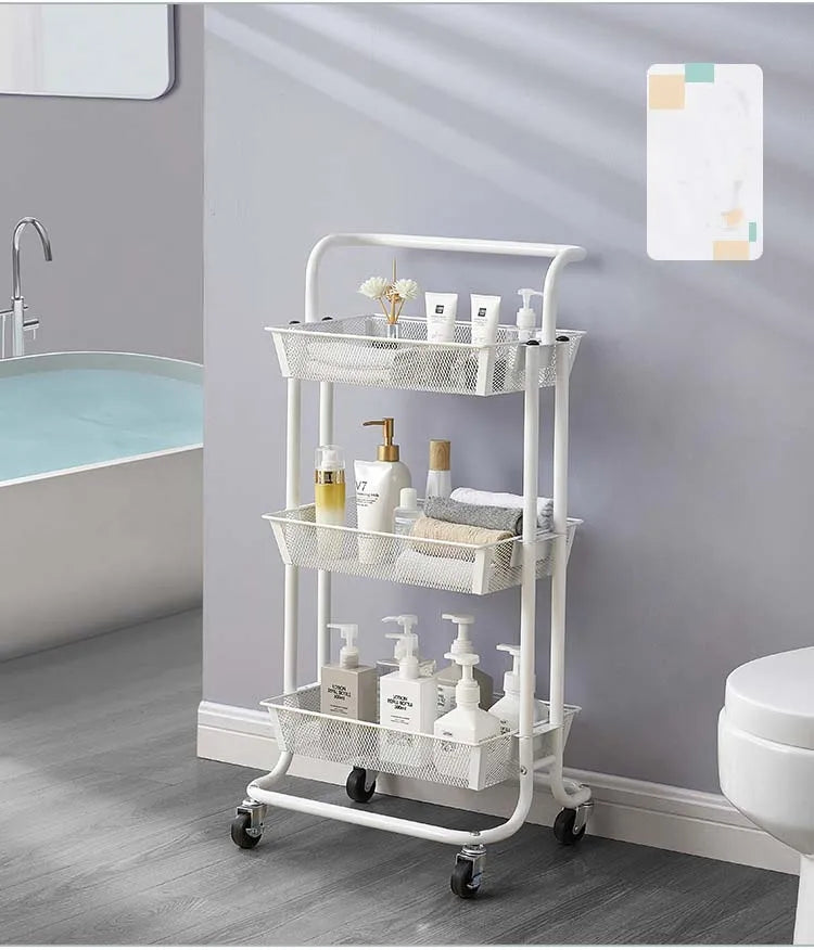 3-Tier Kitchen Storage Trolley with hook Scroll Wheel Multi-Function Storage Cart - Easy to Assemble for Kitchen Cart