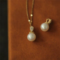 925 White Zircon Women Fashion Design Jewelry Round Pearl Necklace Chain