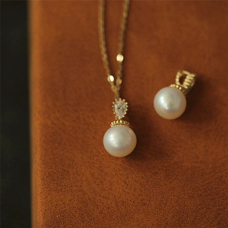 925 White Zircon Women Fashion Design Jewelry Round Pearl Necklace Chain