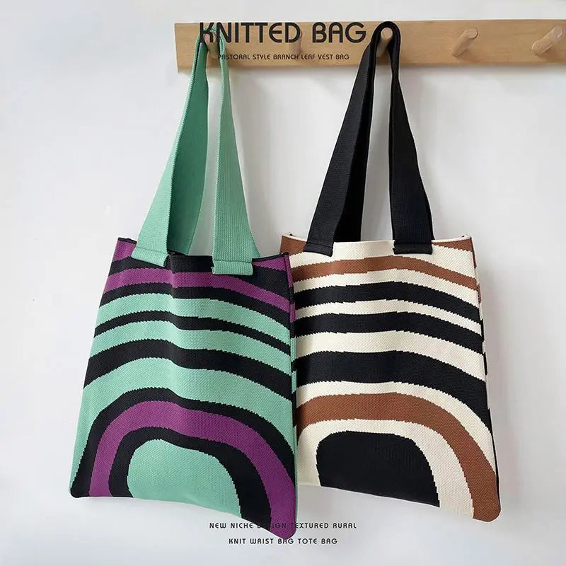 Pink Half-circle Knitted Shoulder Bag Handbag Large Capacity Shopping Bag Tote Bag Women