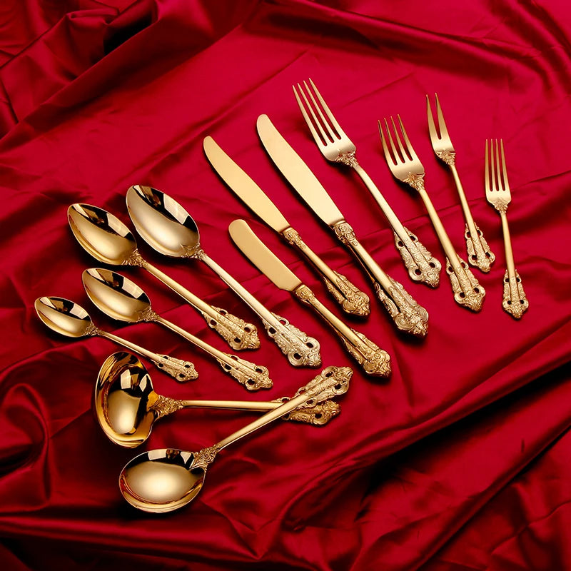 Royal Verified 304 Cutlery Set Luxury Baroque Spoon Stainless Steel Gold Spoon for Wedding