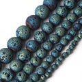 Electroplated Cyan Natural Semi Gemstone Volcanic Lava Stone Beads Round 4-12mm Sizes Kuoyu Brand 38cm Strand for Jewelry Making