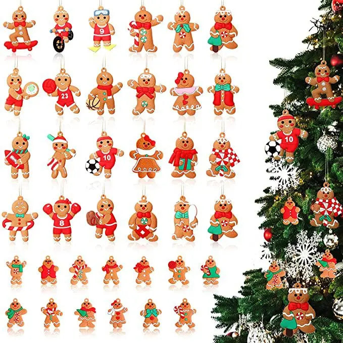 12Pcs Gingerbread Man Christmas Tree Ornaments Hanging Pendant Xmas Cute Funny Kid Gift  Home New Year Decor