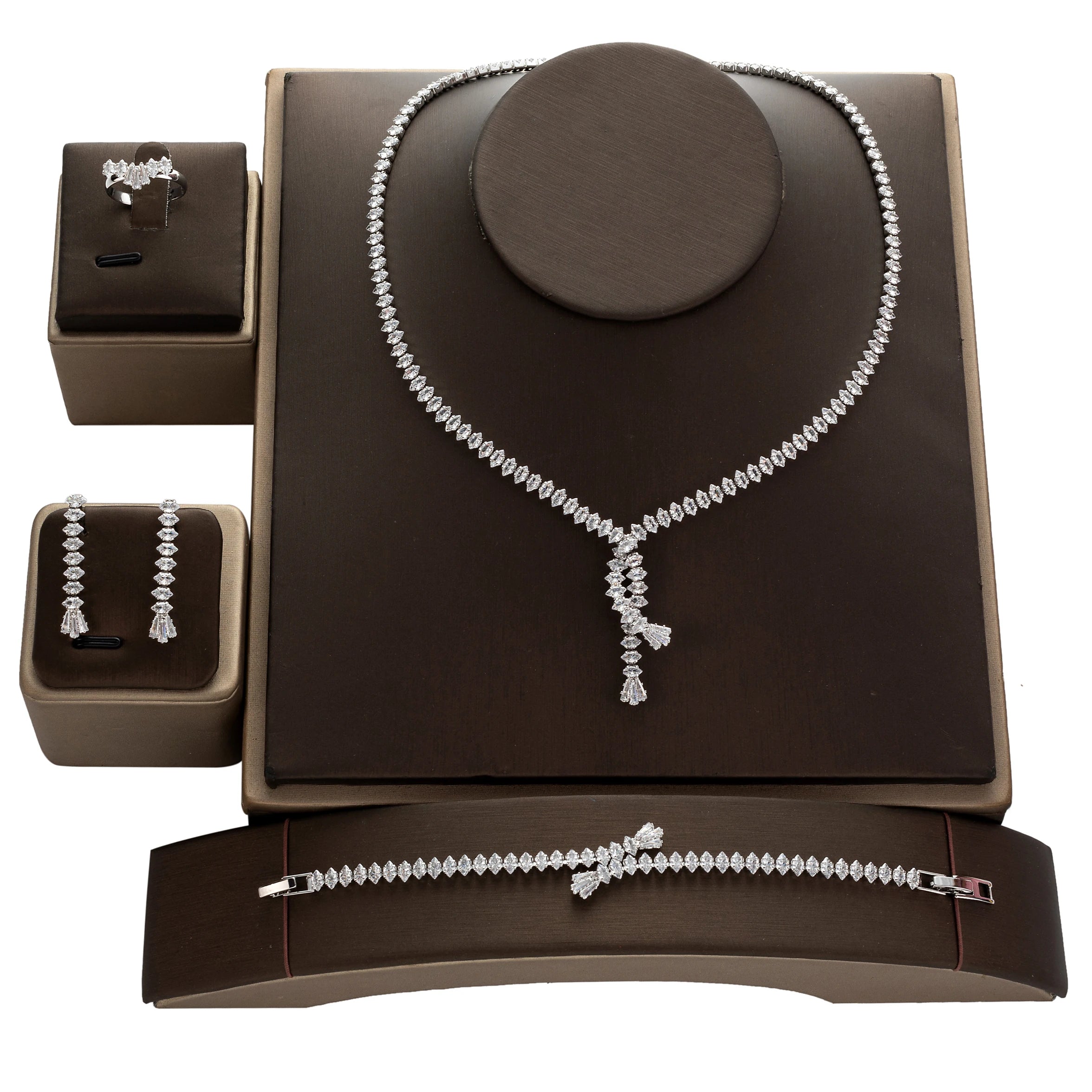 High Quality Chic Gift Drop Shipping Simple Classic CZ Bridal Necklace Copper Cubic Zircon Wedding Jewelry Set for Women BN8006