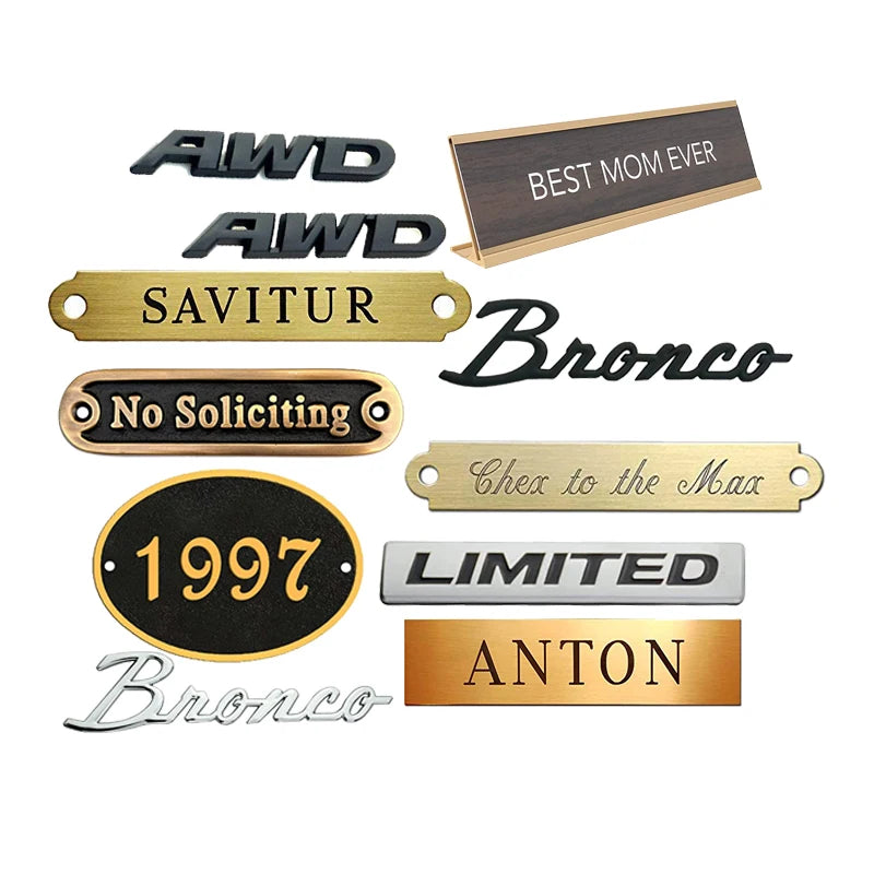 Metal Nameplate Label Stainless Steel Aluminum Gold Custom Logo Epoxy Mold Casting Service Engraving Metal Nameplate