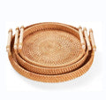 Custom Handcrafted 3-Piece Woven Rattan Serving Trays Set Home Decor Storage Food Bread Baskets for Living Room Tableware Spice