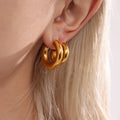 Ganku Trendy 18K Gold Style French Plated C-Shaped Ring Earrings Elegant Minimalist Smooth Drop Ear Jewelry in Stainless Steel