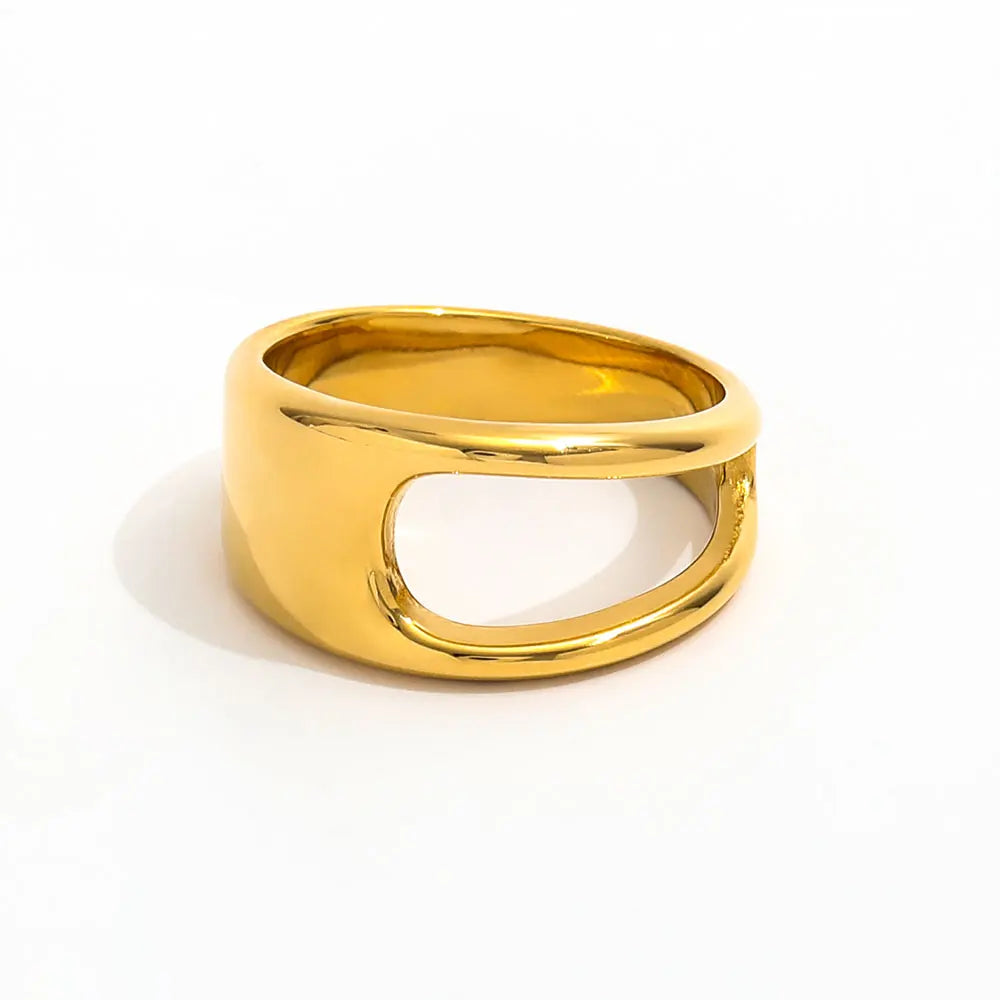 Joolim Jewelry Wholesale 18K Gold Plated Half Hollow Geometric Band Rings Stainless Steel  for Women Rings