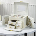 Large Luxury Jewelry Organizer with Mirror 3 Drawers Jewellery case for Women Mdf Travel Portable Handing Jewelry Storage Box