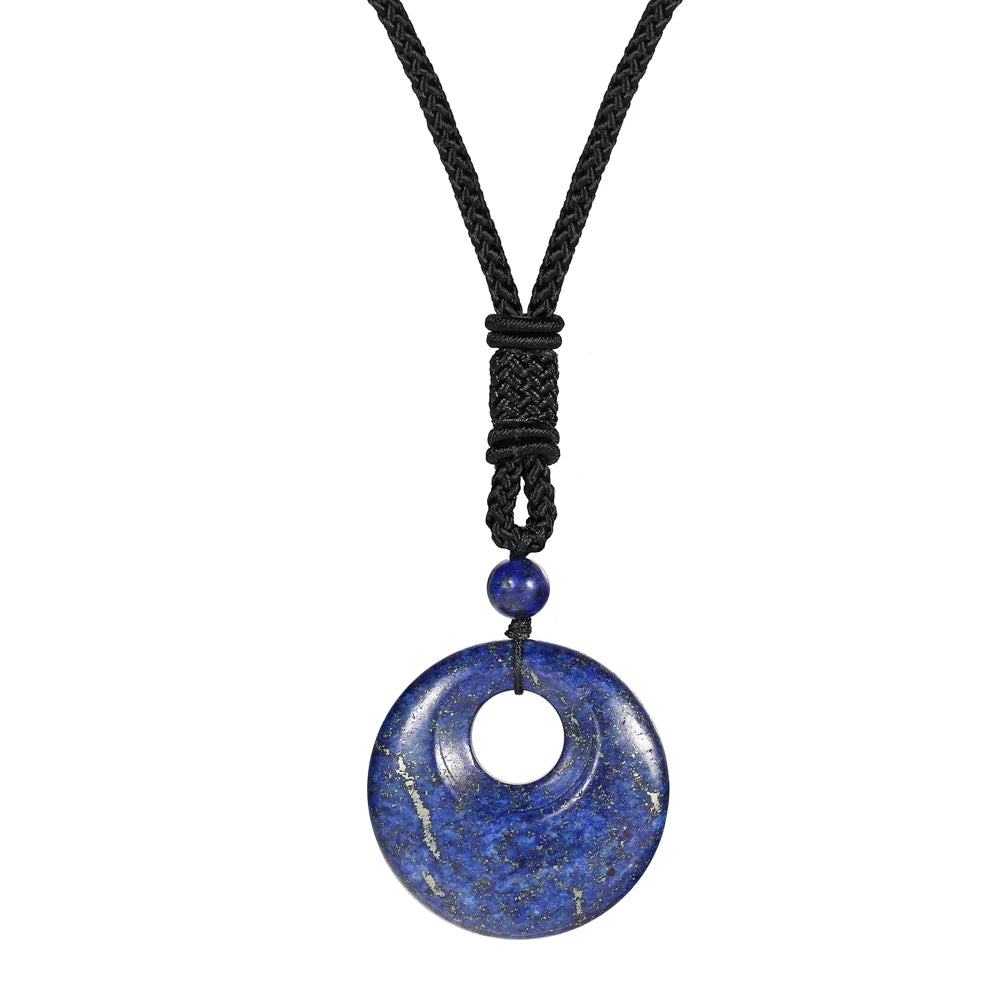Fashion 30MM Pendant Lapis Lazuli Stone Crystal Healing Stone Charms Rope Chain Necklace Handicraft Decoration As Daily Gift