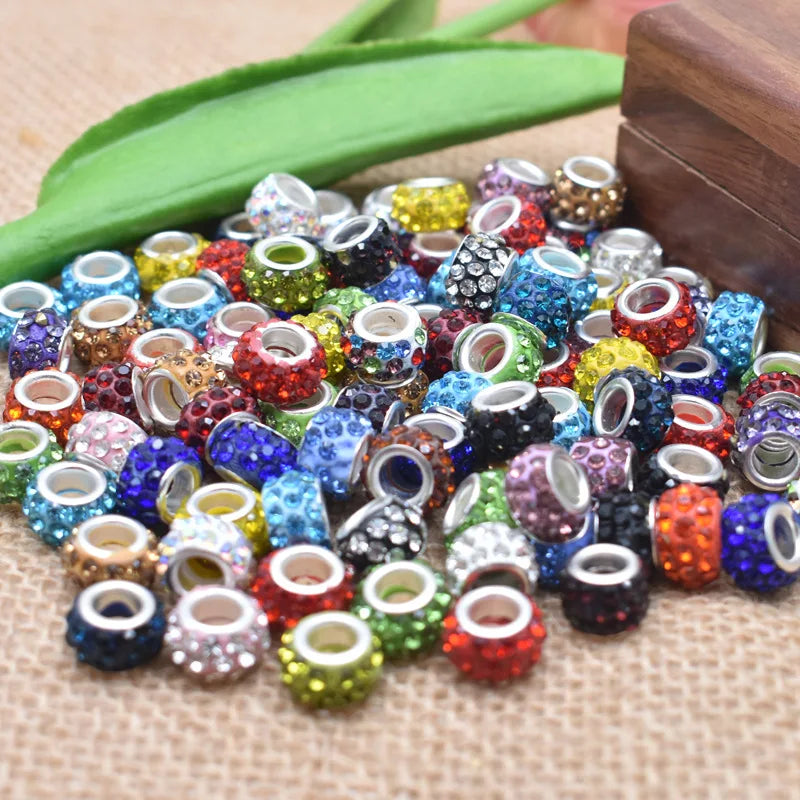 Fashion White pink Blue Large Hole Wholesale Black Clay Rhinestone Spacer Crystal Beads Wholesale for Jewelry Making