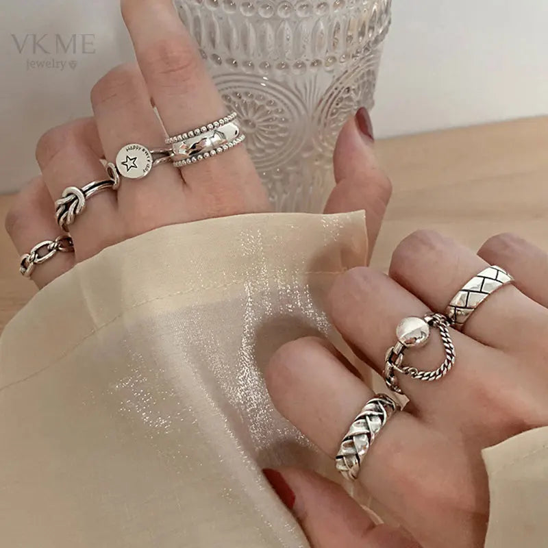 VKME Fashion Hot Selling Ring Vintage Silver Chain Ring for Women Jewelry
