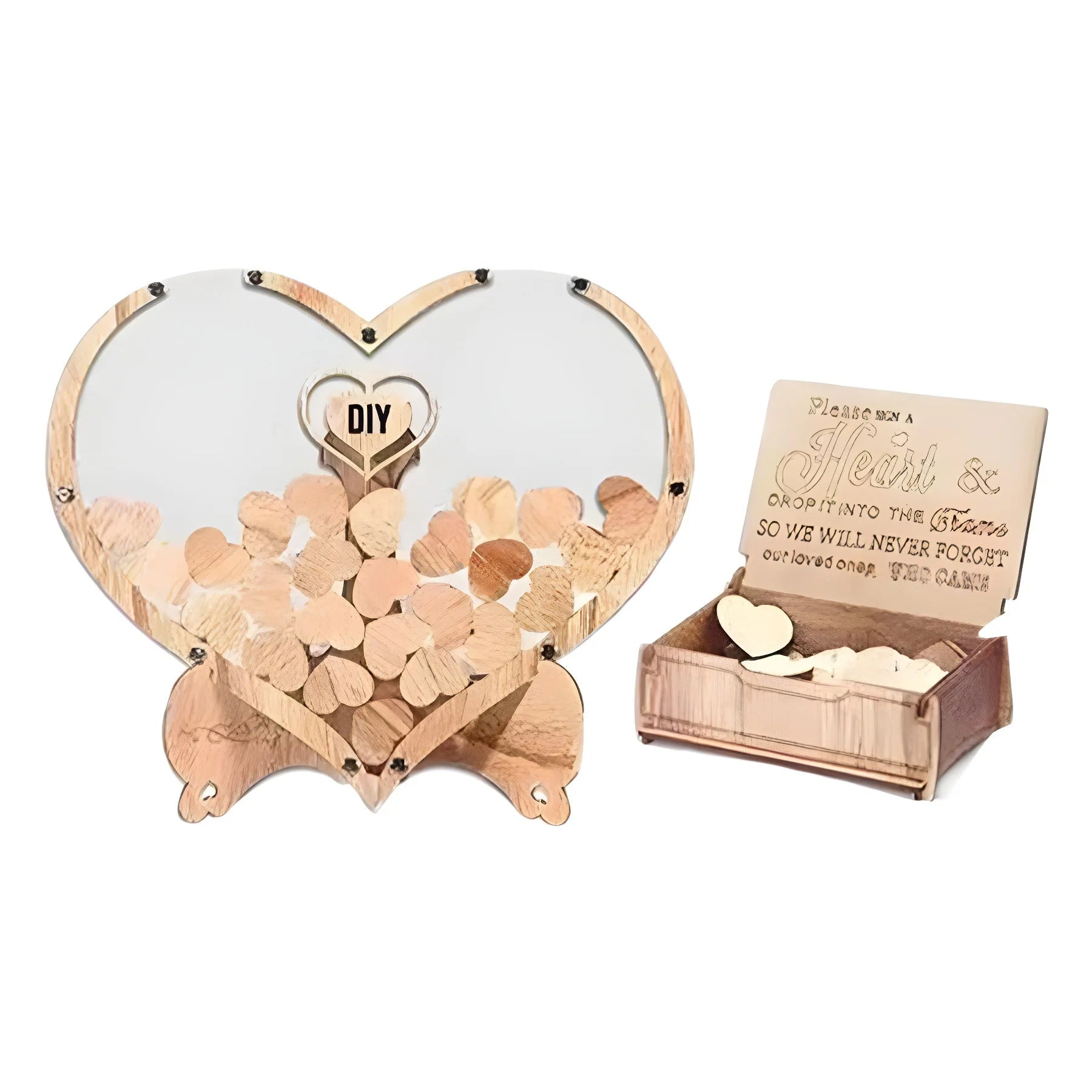 Onemax Wooden Wedding Guest Book and Hearts Wood Photo Frame Drop Box Wedding Decoration