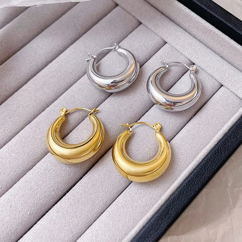 Fashion Jewelry Gifts Gold Color Geometric Big U Shape Hollow Inside Chunky Hoop Earrings for Women Stainless Steel Wholesale