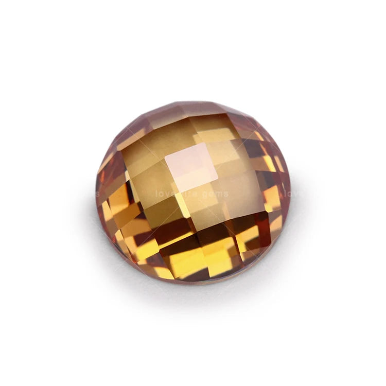 Wholesale Round Cz Stone Loose Gemstone Flat Bottom Champagne Color Checker Cut Cz Stone Cubic Zirconia