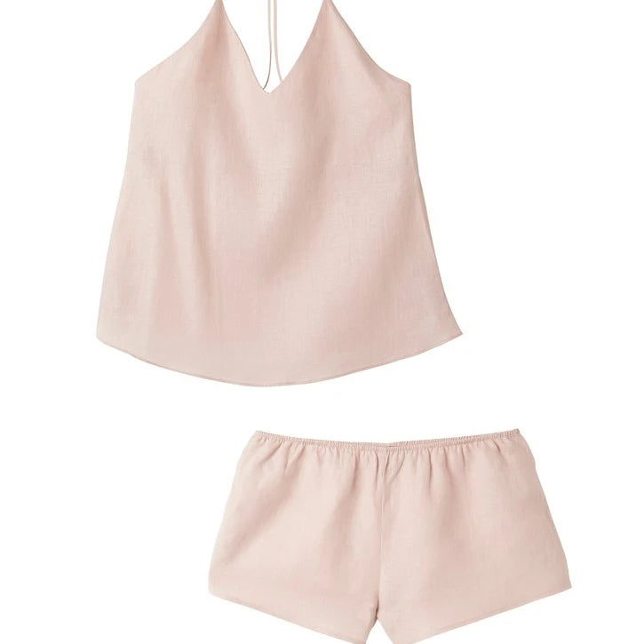2024 Fashion for Woman Sleeveless Nightgown Singlet Linen Shorts Set Flax Pure Linen Pajamas