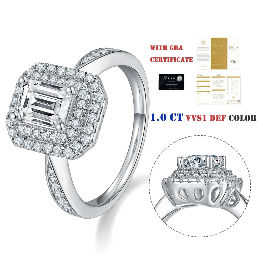M93 Abiding Drop Shipping 925 Sterling Silver Emerald Cut Moissanite Diamond Custom Double Halo Engagement Ring