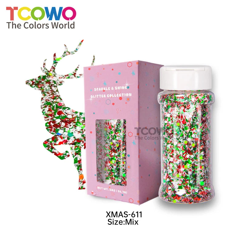 Bright Colorful Christmas Nail Glitter Sequins Fine and Chunky Mix Glitter Powder for Epoxy Resin Craft