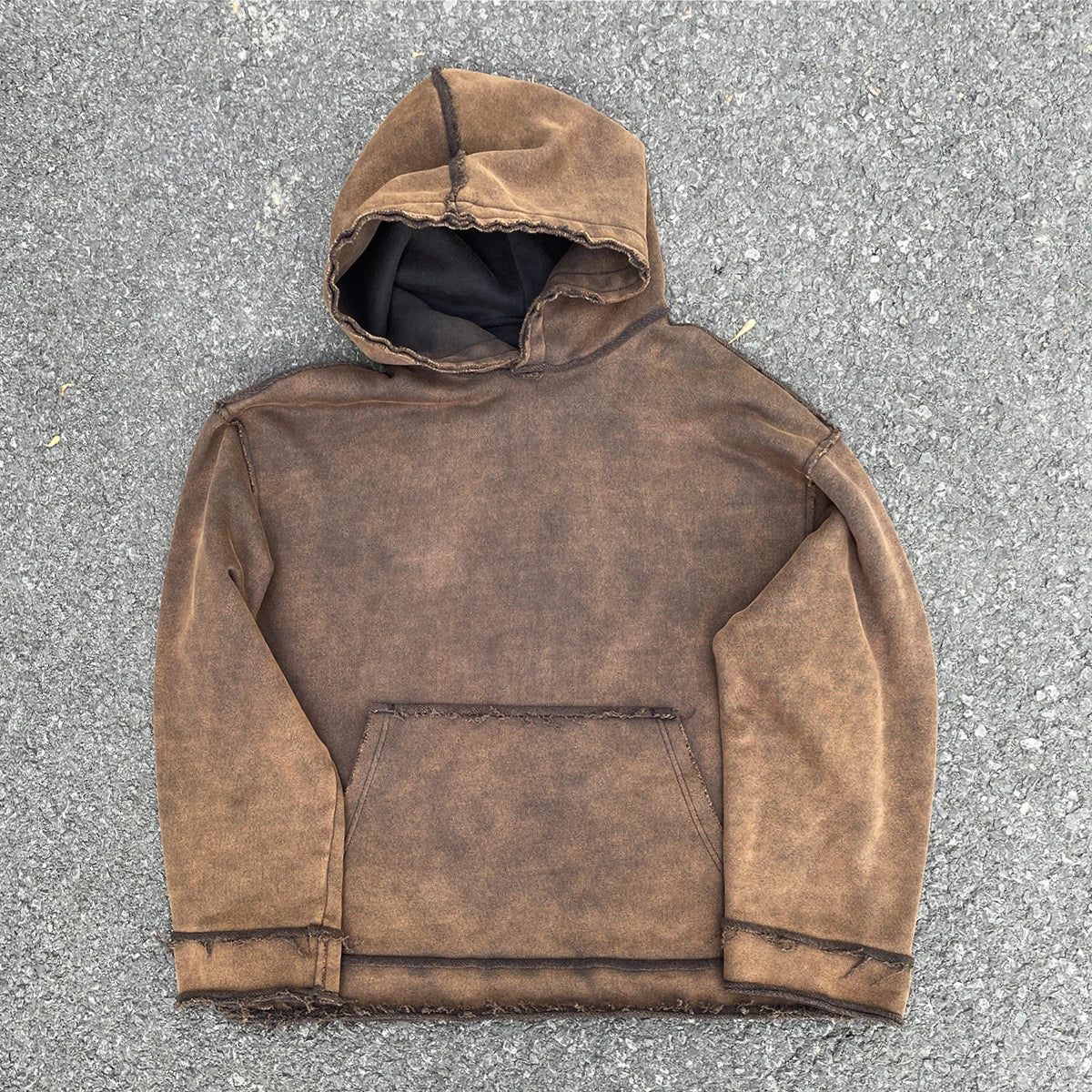 Streetwear Cotton Baggy Sweatshirts Custom Men Heavyweight Oversized Vintage Cropped Raw Hem Edge Acid Wash Distressed Hoodies