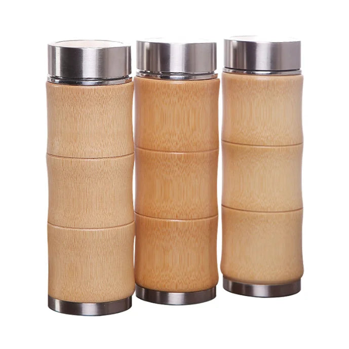 Custom Bamboo Stainless Steel Vacuum Flask for Camping and Travel