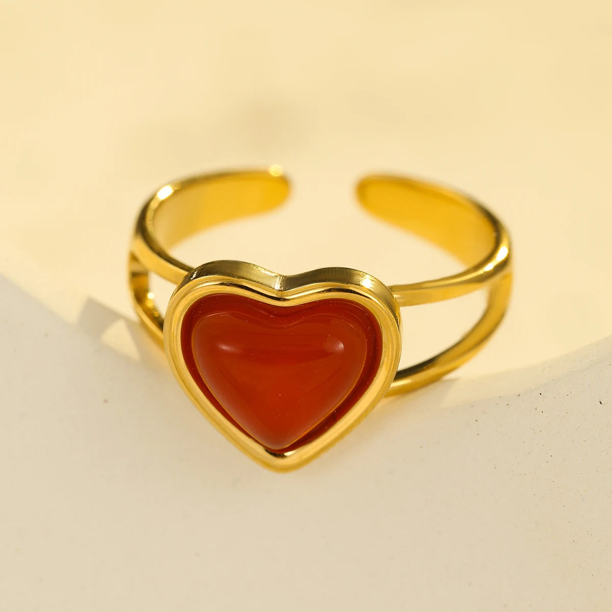Fashion Heart Rings Jewelry Women Red Agate and Garnet Ethnic Gold 18k Ring Jewelry Women Wholesale
