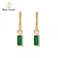Emerald Zircon Earrings Rectangular Pendant Stainless Steel Earrings 14K Gold Simple Pendant Earrings for Women