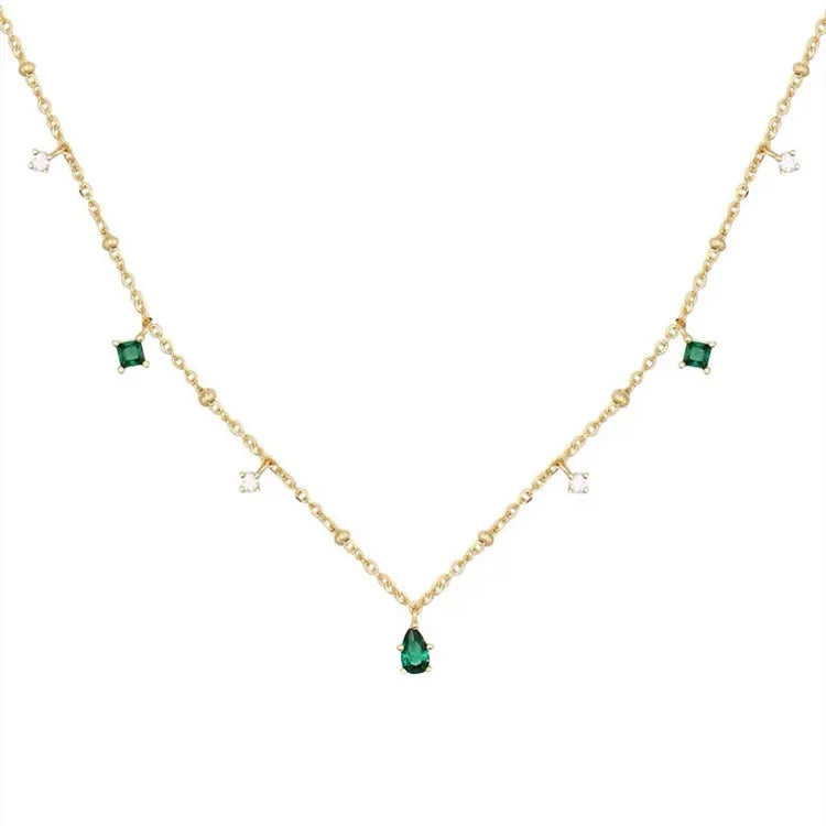 SC Dainty Thin Gold Plated Choker Necklace Women Luxury Retro Water Drop Emerald Green Zircon Tassel Necklace for Daughter