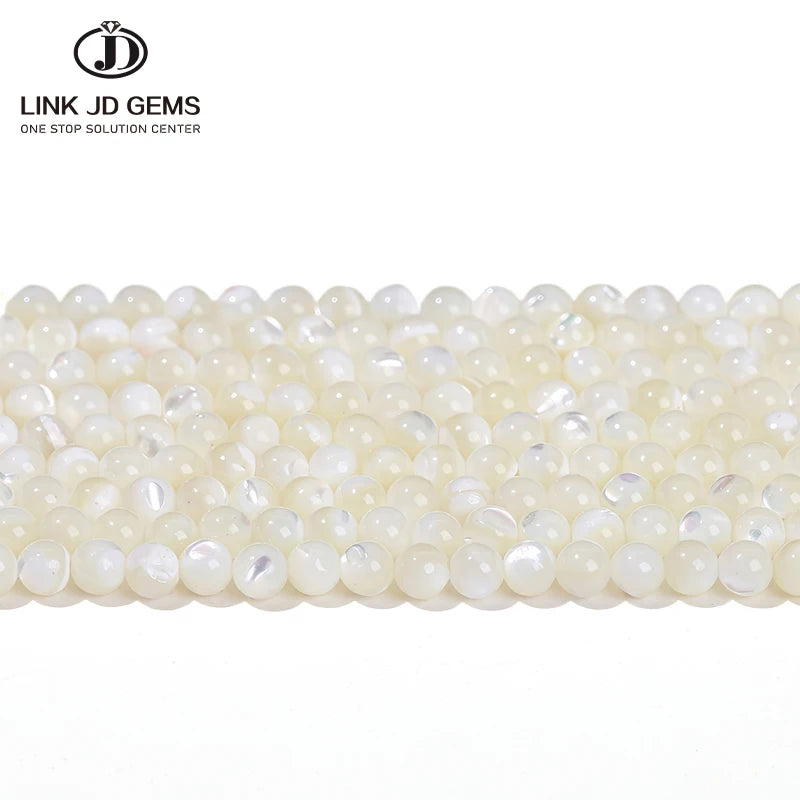 JD GEMS Wholesale 2 3 4mm Natural White Mother of Pearl Shell Beads Round Shells Loose Beads for Jewelry Making